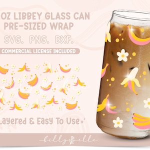 Bananen 20oz Libbey Glas Dose Wrap - Obst SVG Digital Download SVG Cricut - Silhouette - Süßes Blumenmuster Bierglas Vorlage