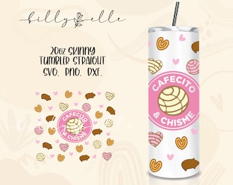 Cafecito y Chisme 20oz Skinny Tumbler Wrap Template SVG file - Pan Dulce - Mexican Conchas Straight Tumbler Template - Files for Cricut