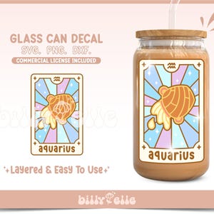 Sticker mignon Tarot conchas du zodiaque pour verre peut SVG - carte de Tarot Verseau - téléchargement numérique SVG - sticker mexicain Pan Dulce Conchas