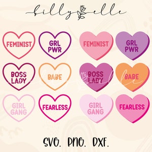 Feminist Hearts SVG - Candy Hearts - Aesthetic Stickers file for Cricut Silhouette - Girl Power SVG - Boss Lady Feminism Bundle SVG