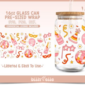 Uroczy noworoczny 16oz Libbey Glass Can Wrap SVG - Retro Disco Ball Nowy Rok - Cyfrowe pobieranie SVG Szampan - Celebracja