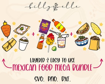Paquete de vectores de comida mexicana - Tacos - Elote - Pozole - Chicharron - Tamales - Descarga digital SVG Cricut - Street Food SVG - Mexican Svg