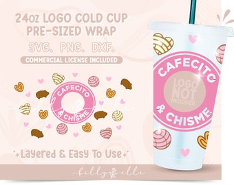 Cafecito & Chisme Coffee Starbx Venti Cold Cup - Mexican Pan Dulce Digital Download SVG Cricut - Silhouette - Conchas - 24oz Wrap SVG