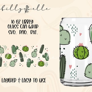 Cactus patroon Libbey glas kan wrap - Boho bladeren - Digitale download SVG-bestanden voor Cricut - Boho Cactus Wrap Template - 16oz Sjabloon