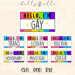 Pride naamlabels Bundel SVG - Queer Sticker - Gay Quote Groovy Stickers bestand voor Cricut - Pride Month SVG - LGBT Groovy Sticker citaat Svg