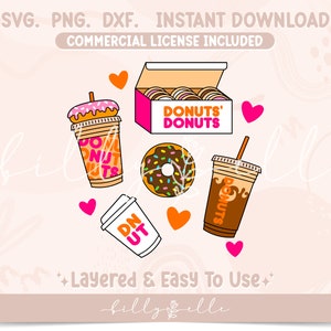 D&#39; Donuts Coffee Inspired Bundle File - Coffee Abstract Digital Download SVG Cricut - Silhouette -  Donuts Stickers - Iced Coffee SVG
