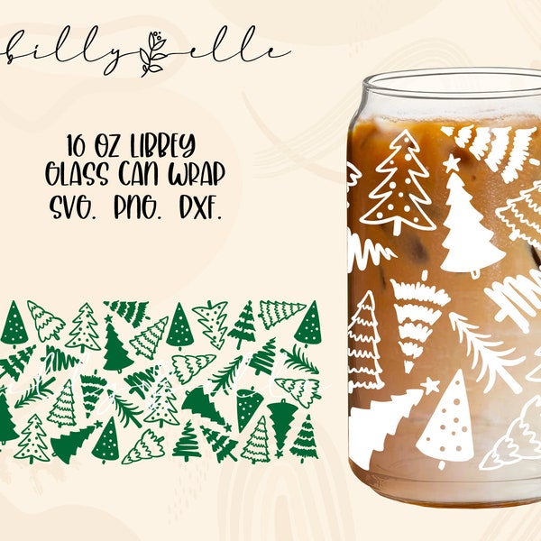 Christmas Trees Libbey Glass Can Wrap - Digital Download SVG Files For Cricut - Christmas Wrap Template - 16oz Libbey Can Template