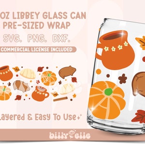 Pumpkin Conchas 16oz Libbey Glass Can Wrap - Mexican Pan Dulce - Digital Download SVG Files For Cricut - Fall 16oz Libbey Can Template