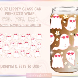 Lovely Ghosts Libbey Glass Can Wrap - Cute Halloween SVG Digital Download SVG Cricut - Silhouette - Ghost Pattern Beer Glass Can Template