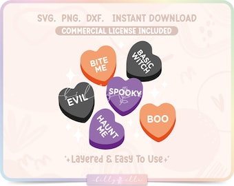 Halloween Candy Hearts SVG - Diseño de Halloween - Pegatina de silueta - Archivo de pegatinas estéticas para Cricut - Spooky - Basic Witch SVG