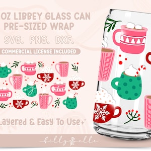 Christmas Mugs 20oz Libbey Glass Can Wrap - Holidays PNG Digital Download SVG Cricut - Silhouette - Hot Chocolate Beer Glass Template