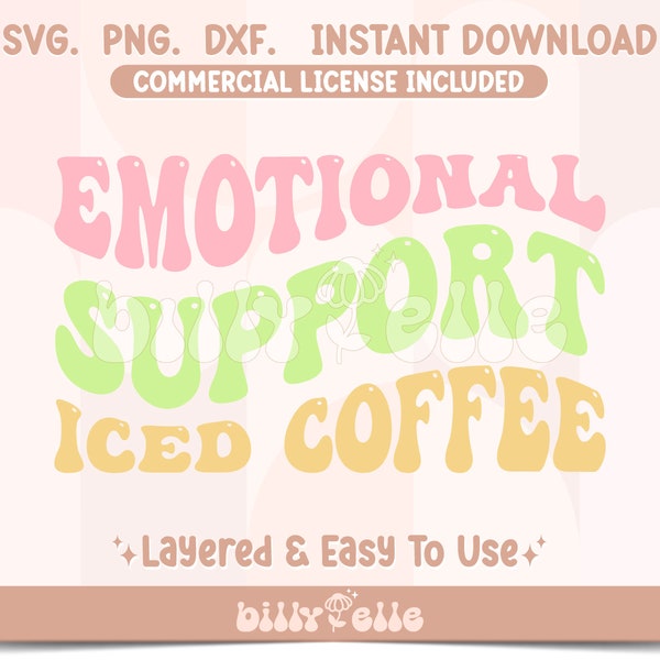 Emotional Support Iced Coffee - Coffee Addict SVG - Retro Coffee Cup Sticker Download - Svg File for Cricut - Coffee - Cute Quotes PNG