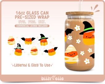 Spooky Candy Corn 16oz Libbey Glass Can Wrap - Halloween Candy Corn Mummy - Digital Download SVG Files For Cricut - Witch Candy Template