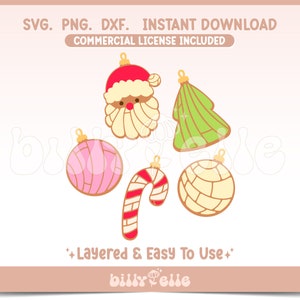 Paquete de Conchas de Navidad SVG - Pegatinas de Pan Dulce de Navidad PNG - Archivos Cricut en capas Fácil SVG - Patrón floral de Conchas Mexicanas de Navidad