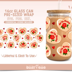 Valentines Day Mazapan Hearts de la Rosa 16oz Libbey Glass Can Wrap SVG- Mexican Candy - Digital Download SVG Cricut files - Love PNG