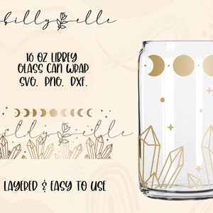 Crystal Moon Phase Libbey Glass Can Wrap - Quartz Crystal SVG - Digital Download SVG Files For Cricut - Boho Wrap Template - 16oz Template