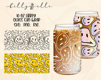 Smile Libbey Glass Can Wrap - Happy Face - Digitale Download SVG-bestanden voor Cricut - Smile Face Wrap Template - 16oz Libbey Can Template