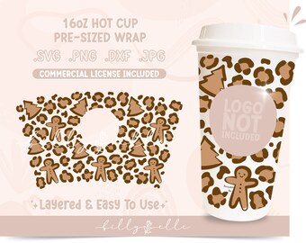 Christmas Cheetah Wrap Hot Cup - Christmas Tree Digital Download SVG Cricut - Silhouette - Christmas SVG - Animal Print Wrap Template SVG