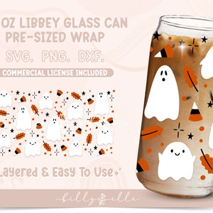 Cute Ghosts Libbey Glass Can Wrap - Halloween SVG Digital Download SVG Cricut - Silhouette - Candy Corn Pattern Beer Glass Can Template