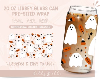 Cute Ghosts Libbey Glass Can Wrap - Halloween SVG Digital Download SVG Cricut - Silhouette - Candy Corn Pattern Beer Glass Can Template