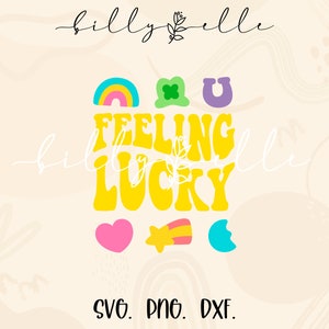 Lucky Charms SVG - Lucky Bundle Sticker - Fichier d’autocollants de céréales pour Cricut - Autocollant coloré Rainbow SVG - Feeling Lucky Quote SVG