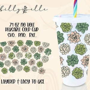 Succulent Boho 24oz tumbler cup - Digitale Download SVG Cricut - SVG Cricut File Silhouette - Cactus - Wrap Template - Vetplanten patroon SVG