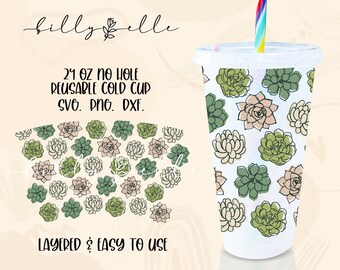 多肉植物ボヘミアン 24 オンス タンブラー カップ - デジタル ダウンロード SVG Cricut - SVG Cricut ファイル シルエット - サボテン - ラップ テンプレート - 多肉植物パターン SVG