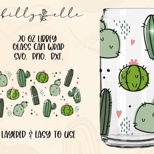 Cactus patroon Libbey Glass Can Wrap - Boho Leaves - Digital Download SVG Files For Cricut - Boho Cactus Wrap Template - 20oz Template