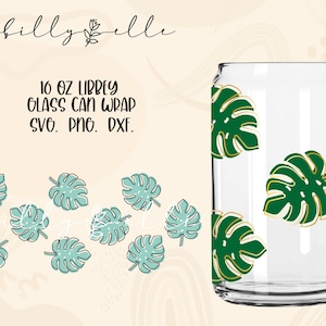 Monstera Leaves Libbey Glass Can Wrap - Boho SVG - Digital Download SVG Files For Cricut - Wrap Template - 16oz Libbey Can Template