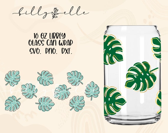 Monstera leaf wrap around Libby 'beer' Glass Cup 16oz or 20oz