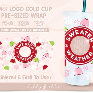 Sweater Weather Cold Cup Venti Coffee wrap - Christmas Digital Download SVG Files For Cricut - Silhouette - Holiday Cold cup Ring Template