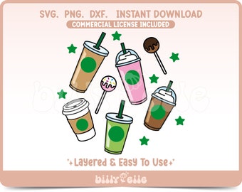File bundle caffè Sbx - Download digitale astratto caffè SVG Cricut - Silhouette - Adesivi caffè stella - Frappe SVG