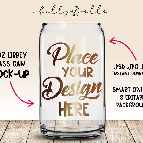 16oz Libbey Glass Can Mockup - Digital Download Glass Mockup - Wrap Libbey Mock Up - Glass cup can Template