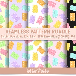 Gummy Bears seamless pattern bundle - Candy Bear Gummies - Digital Download High Resolution JPG - Candy repeating pattern