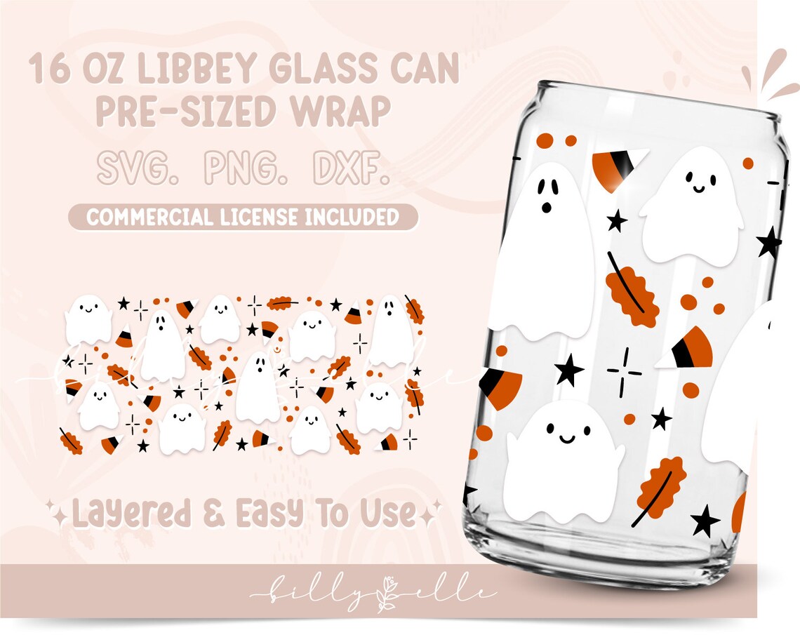Cute Ghosts 16oz Libbey Glass Can Wrap Halloween SVG Digital - Etsy