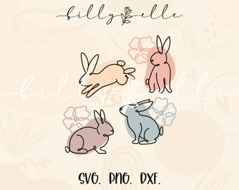 Easter Bunnies Line Art Bundle - Bunnies Digital Download SVG Cricut - Silhouette - Easter Line Art Boho - Rabbit silhouette