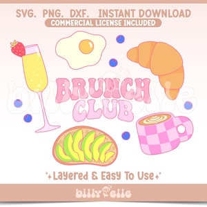 Pacchetto Brunch Club PNG - Pacchetto Brunch Carino SVG - Colazione Femminile png - Adesivo Avocado Toast - Mimose - Cornetto