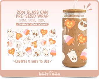 Halloween Ice Cream Popsicles 20oz Libbey Glass Can Wrap SVG - Cute Halloween Sticker - Digital Download SVG - Pumpkin - Ghosts - Candy Corn