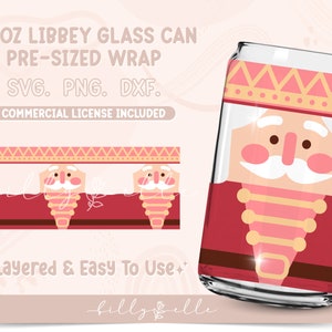 Quebra-nozes de Natal 16oz Libbey Glass Can Wrap - Feriados PNG Download digital SVG Cricut - Silhueta - Modelo de copo de cerveja de Natal