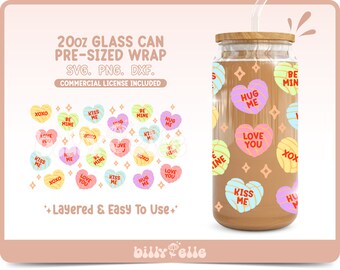 Valentines Conchas Hearts 20oz Libbey Glass Can Wrap SVG- Mexican Pan Dulce - Digital Download SVG Cricut files - Concha Hearts Love PNG