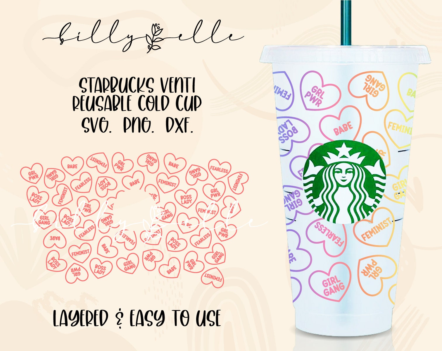 Feminist Candy Hearts Starbucks Venti Wrap SVG Digital - Etsy Israel