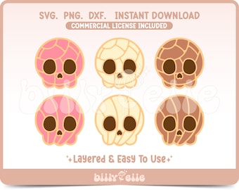 Calaverita Conchas SVG - Mexikanische Conchas Schädel - Halloween Pan Dulce Aufkleber PNG - geschichtete Cricut Dateien - Download SVG - Dia de Muertos