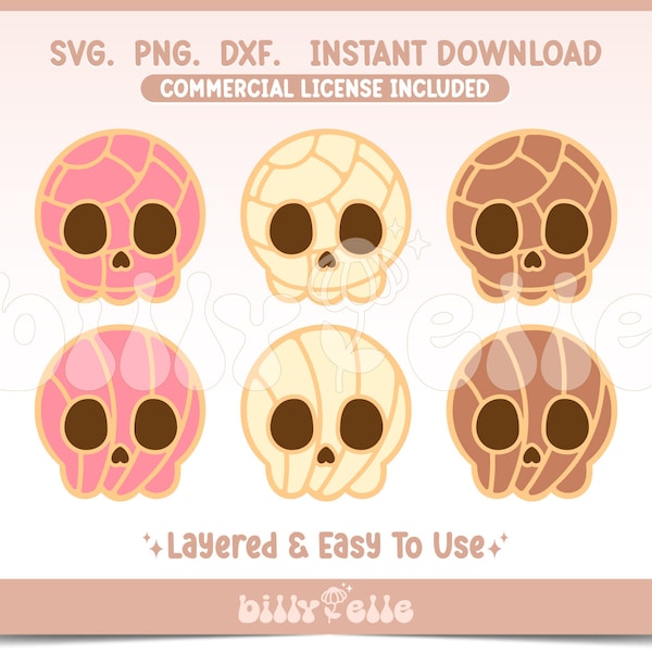 Calaverita Conchas SVG - Mexican Conchas Skull - Halloween Pan Dulce Stickers PNG - Layered Cricut Files - Download SVG - Dia de Muertos