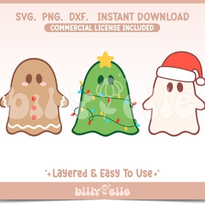 Christmas Ghosts Bundle SVG - Christmas Gingerbread Ghost Stickers PNG - Layered Cricut Files Easy SVG - Christmas Tree Spooky Ghost