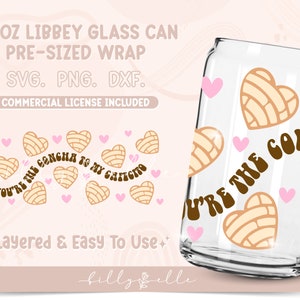 Concha Hearts 16oz Libbey Glass Can Wrap - Valentine&#39;s Day Pan Dulce PNG Digital Download SVG Cricut - Cafecito Pan Dulce Love Beer Glass