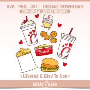 Chicken Nuggets Bundle SVG Layered File - Fast Food Mac and Cheese Digital Download SVG Cricut - Silhouette - Milkshake Stickers - Fries SVG