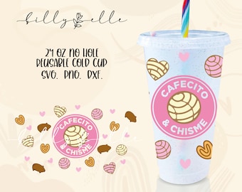 Cafecito & Chisme スターバックス 24 オンス 穴なし - メキシカン パン ドゥルセ デジタル ダウンロード SVG Cricut - シルエット - コンチャス - ラップ テンプレート - ベーカリー SVG