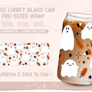 Cute Ghosts 16oz Libbey Glass Can Wrap - Halloween SVG Digital Download SVG Cricut - Silhouette - Candy Corn Pattern Beer Glass Can Template