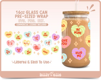 Valentines Conchas Hearts 16oz Libbey Glass Can Wrap SVG- Mexican Pan Dulce - Digital Download SVG Cricut files - Concha Hearts Love PNG
