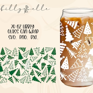 Christmas Trees 20oz Libbey Glass Can - Holiday - Digital Download SVG Files For Cricut - Christmas Wrap Template - Libbey Glass Template
